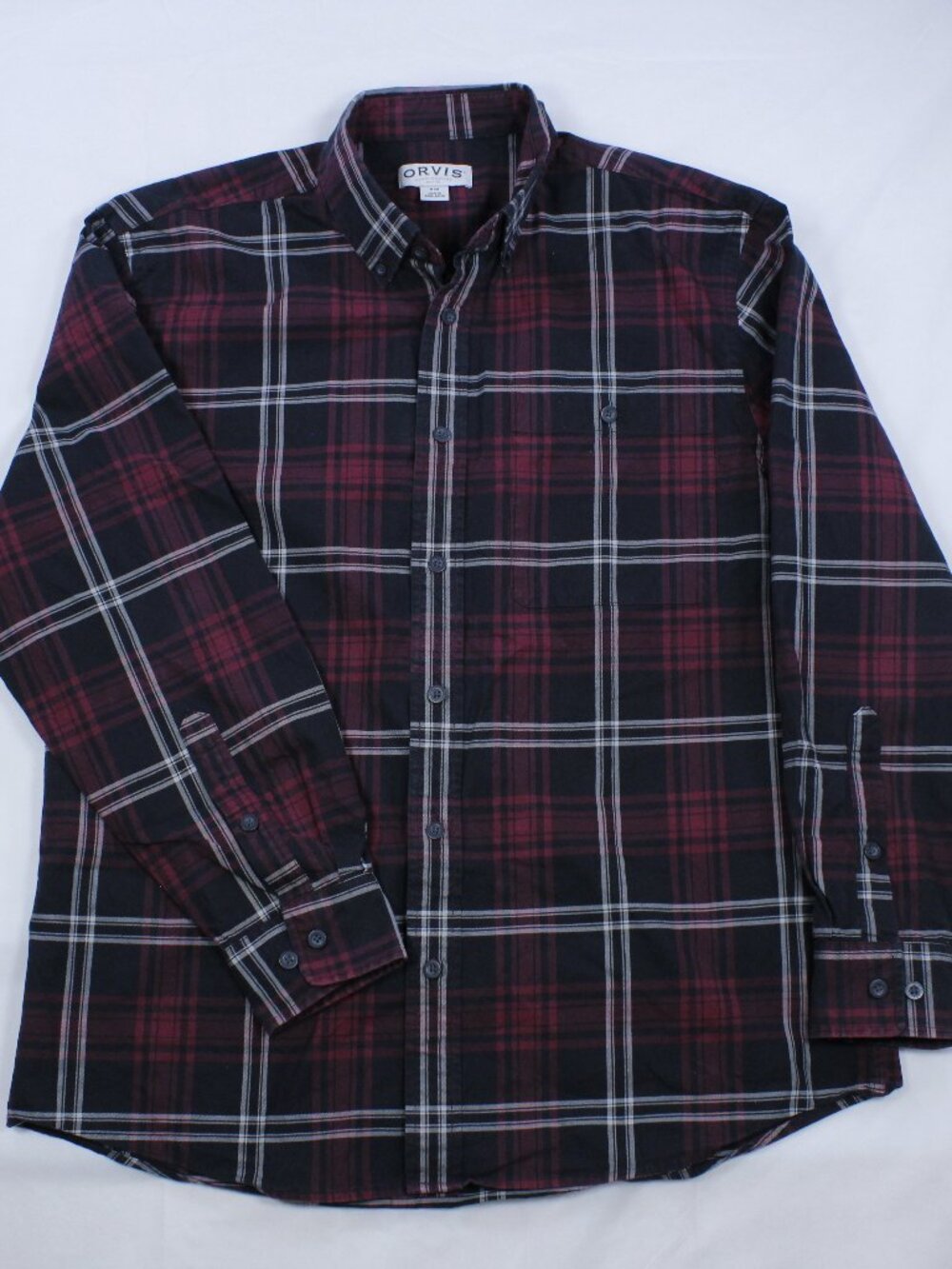 Orvis Flannel/Cotton Shirt - Plaid Pattern - Burgundy &‎ Black - Size M